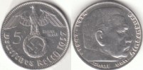 5 Reichsmark 1937 Deutsches Reich Hindenburg mit Hk D vz ss